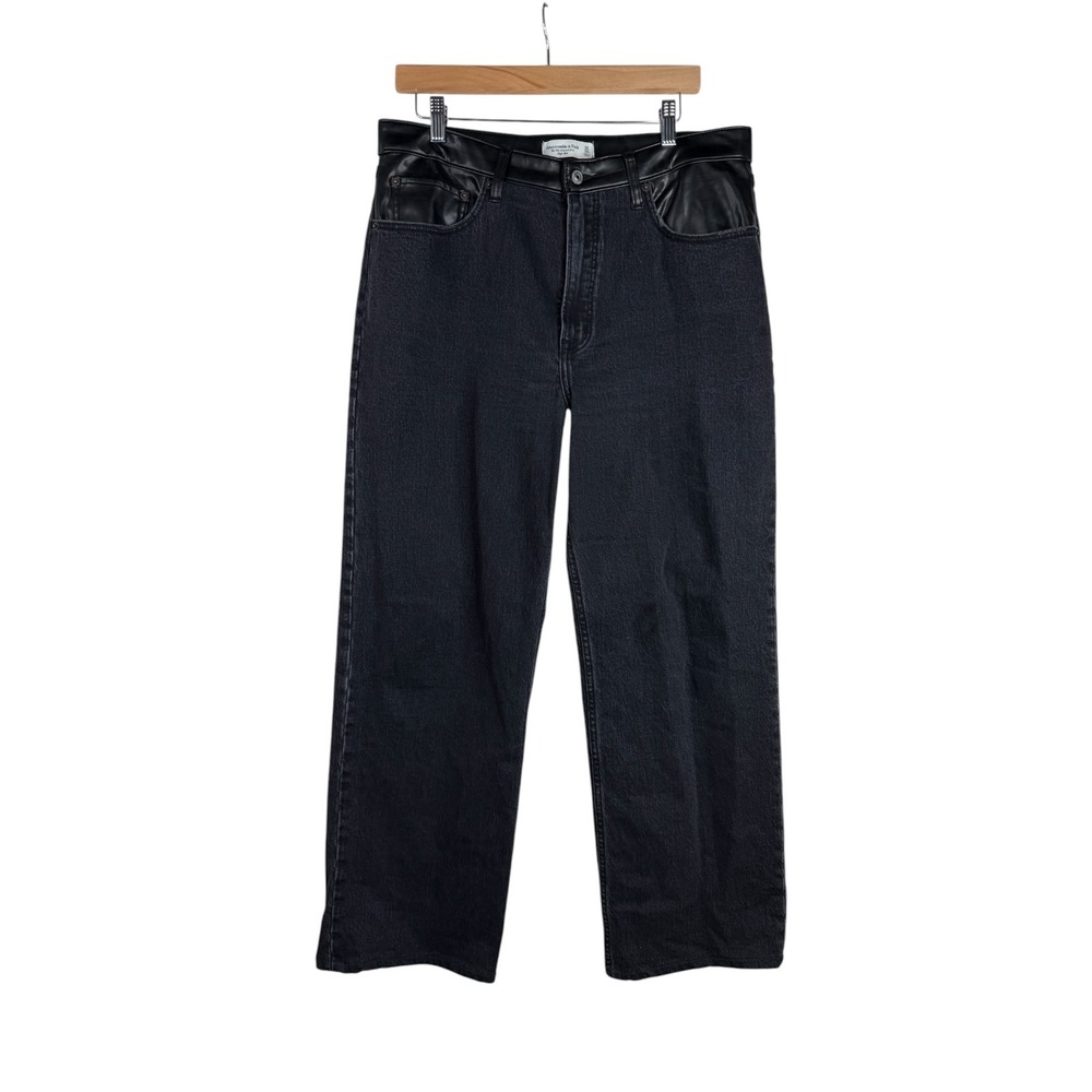 Abercrombie & Fitch The High Rise 90's Relaxed Faux Leather Trim Jeans size 14R